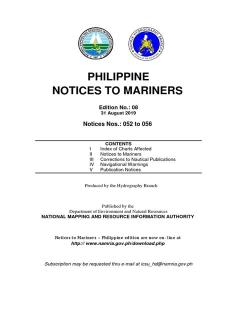 Philippine Notices To Mariners (August 2019 Edition) .